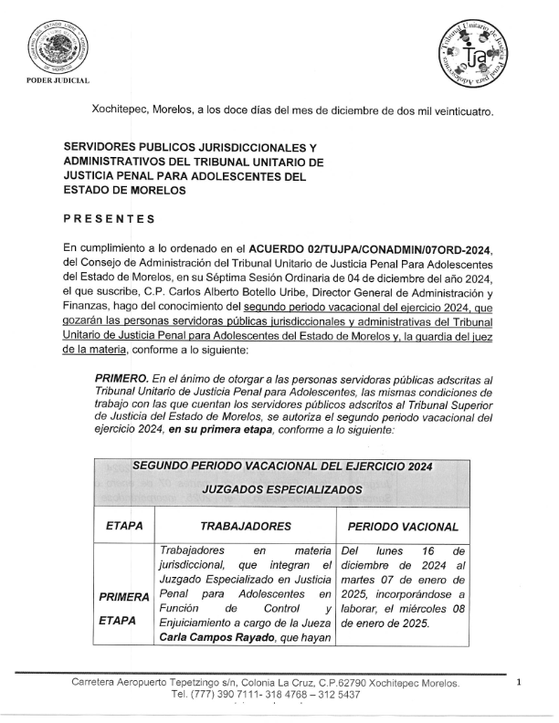 Segundo periodo vacacional 2024
